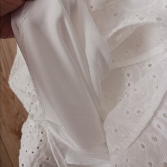 Shein Coquette White Eyelet Cut Out Twist Front Ruche Mini Dress Size 4 - Picture 6 of 10